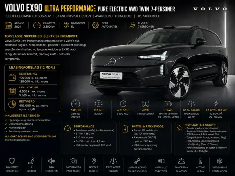 Volvo EX90 Ultra Performance Pure Electric AWD Twin 7-Personer